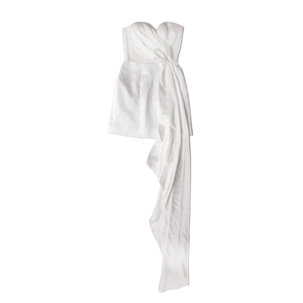 Halpern Exclusive Draped Satin Bustier Mini Dress in White NWOT Size 42/ 10